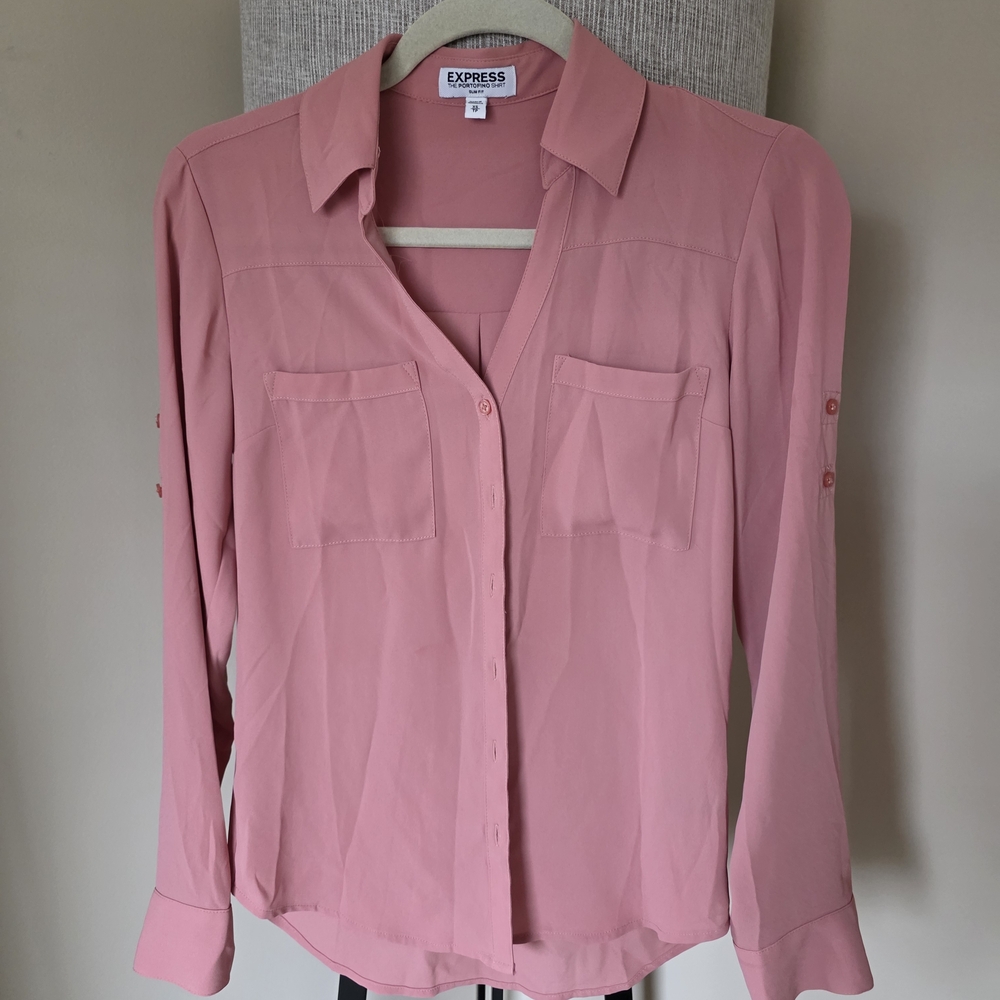 Express Women's Pink Button-Up Blouse